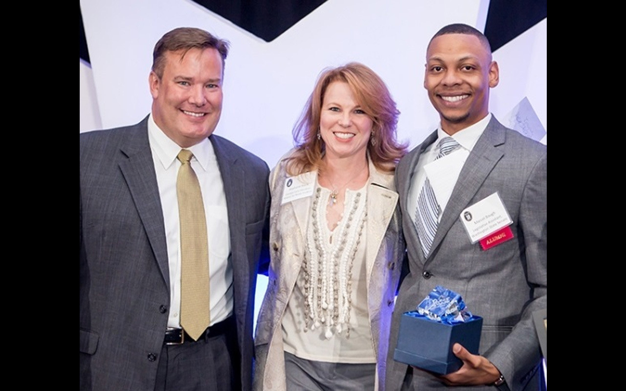Posse Advisory Board Chair Jeff Abbott, 2017 Power of 10 Honoree Stephanie Blank and The College of Wooster Posse Alumnus Marcel Baugh.