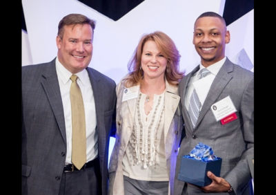 Posse Advisory Board Chair Jeff Abbott, 2017 Power of 10 Honoree Stephanie Blank and The College of Wooster Posse Alumnus Marcel Baugh.