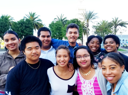 Back row from left: Meylin Serrano Gavarrete, Mauricio Mendez, Juan Molero, Laneka Viney, Simone Moore Front row from left to right: Timothy Lu, Franz Mangonon, Priyanki Vora, Chloe Varlack